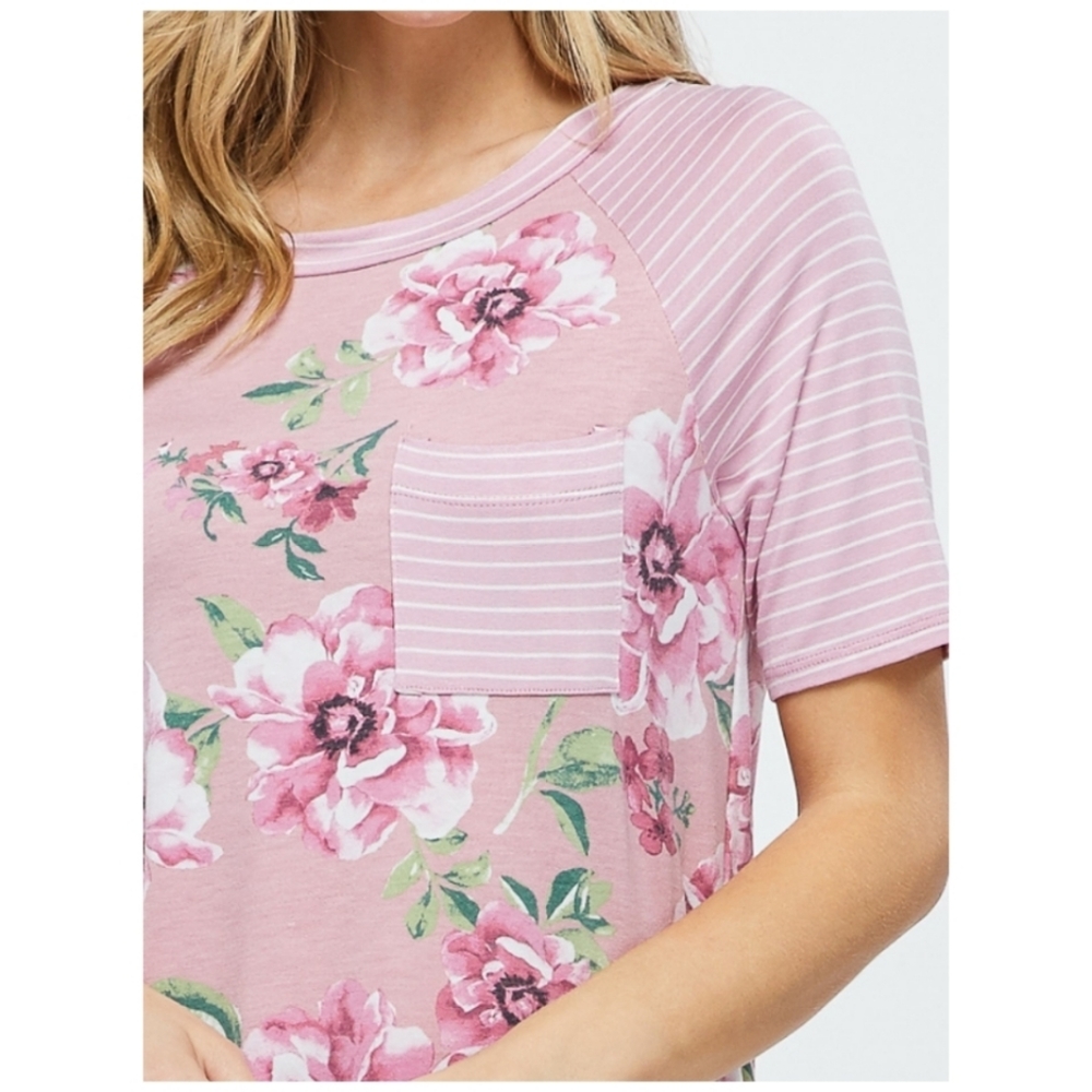 Floral & Stripe Raglan Tee with Pocket - Picture 3 of 5